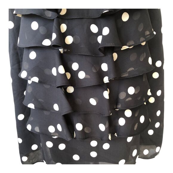 ADRIANNA PAPELL Black Polka Dot Sleeveless Feminine Ruffle Sheath Dress 12 - Picture 5 of 12